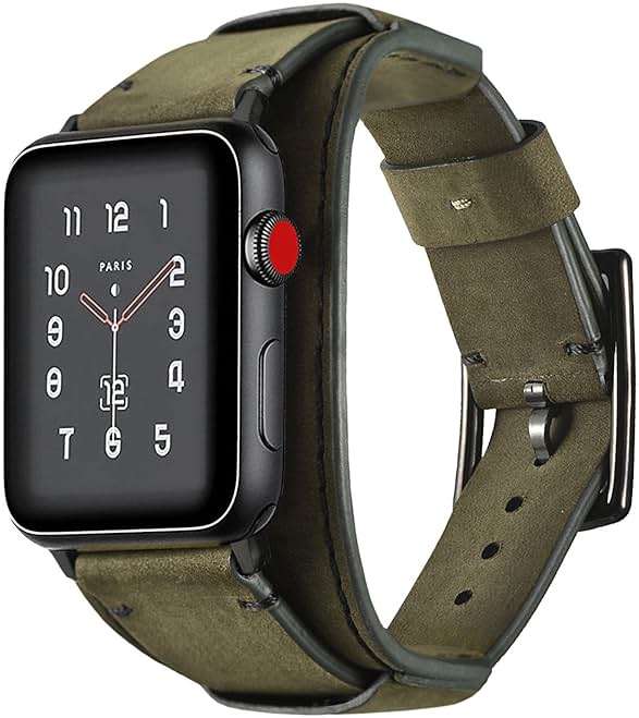 CooBES Compatible with Apple Watch Band 49/46/45/44mm/42mm(Series 3 2 1),Genuine Leather Bracelet Wristband Crazy Horse Cuff Strap Compatible iWatch Ultra/Ultra2 Series 10/9/8/7/6/5/4/3/2/1 (Green) - Image 2