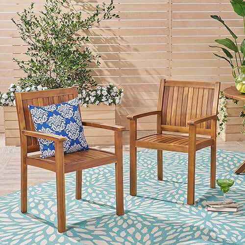 Christopher Knight Home Teague Outdoor Acacia Wood Dining Chairs (Set of 2), Teak Finish - Image 2