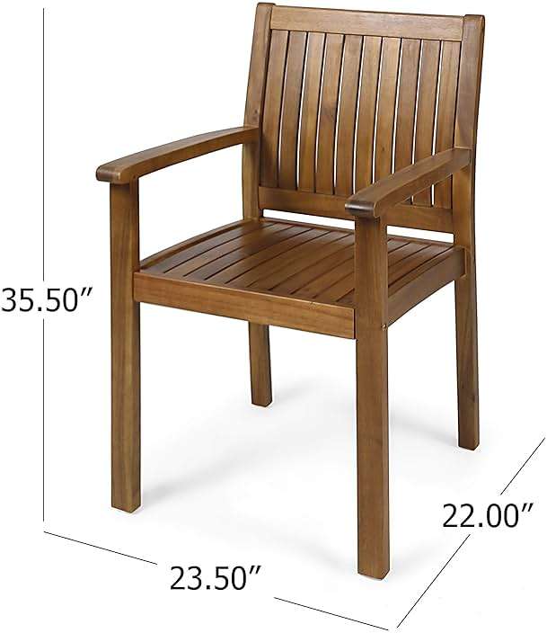 Christopher Knight Home Teague Outdoor Acacia Wood Dining Chairs (Set of 2), Teak Finish - Image 3