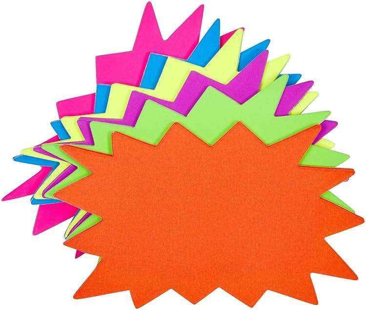 Juvale Neon Starburst Tags - Vibrant Neon for Vision Board & Poster Supplies - Smooth Writing Surface for Bulletin Board Cutouts - Name Tags & Classroom Decor - 60 Ct, 3 x 5 in, 6 Colors - Image 5
