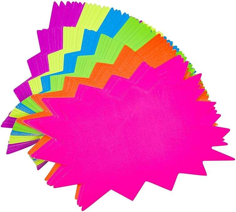 Juvale Neon Starburst Tags - Vibrant Neon for Vision Board & Poster Supplies - Smooth Writing Surface for Bulletin Board Cutouts - Name Tags & Classroom Decor - 60 Ct, 3 x 5 in, 6 Colors - Image 6
