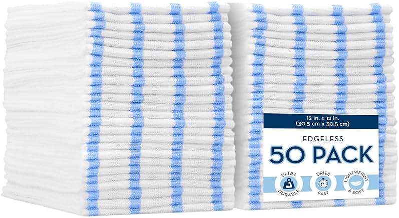 VIKING Bulk Edgeless Microfiber Cleaning Cloths, White and Blue Stripe, 50 Pack - Image 1