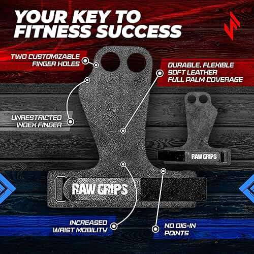 JerkFit Raw Grips 3.0, 2 Finger Leather Gymnastics Grips - Pull Up Grips for Cross Training Hand Protection - Hand Grips for Gymnastics Bars, Palm Guards for Athletes to Prevent Rips and Blisters - Image 3