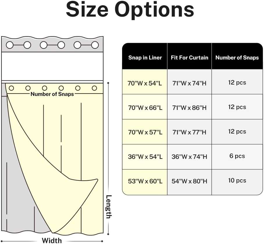 River Dream Snap in Fabric Shower Curtain Liner Replacement - 70W x 54H, White, with Magnets-Detachable Liner,(Fit 71(W) x 74(H) with Window Shower Curtain) - Image 6