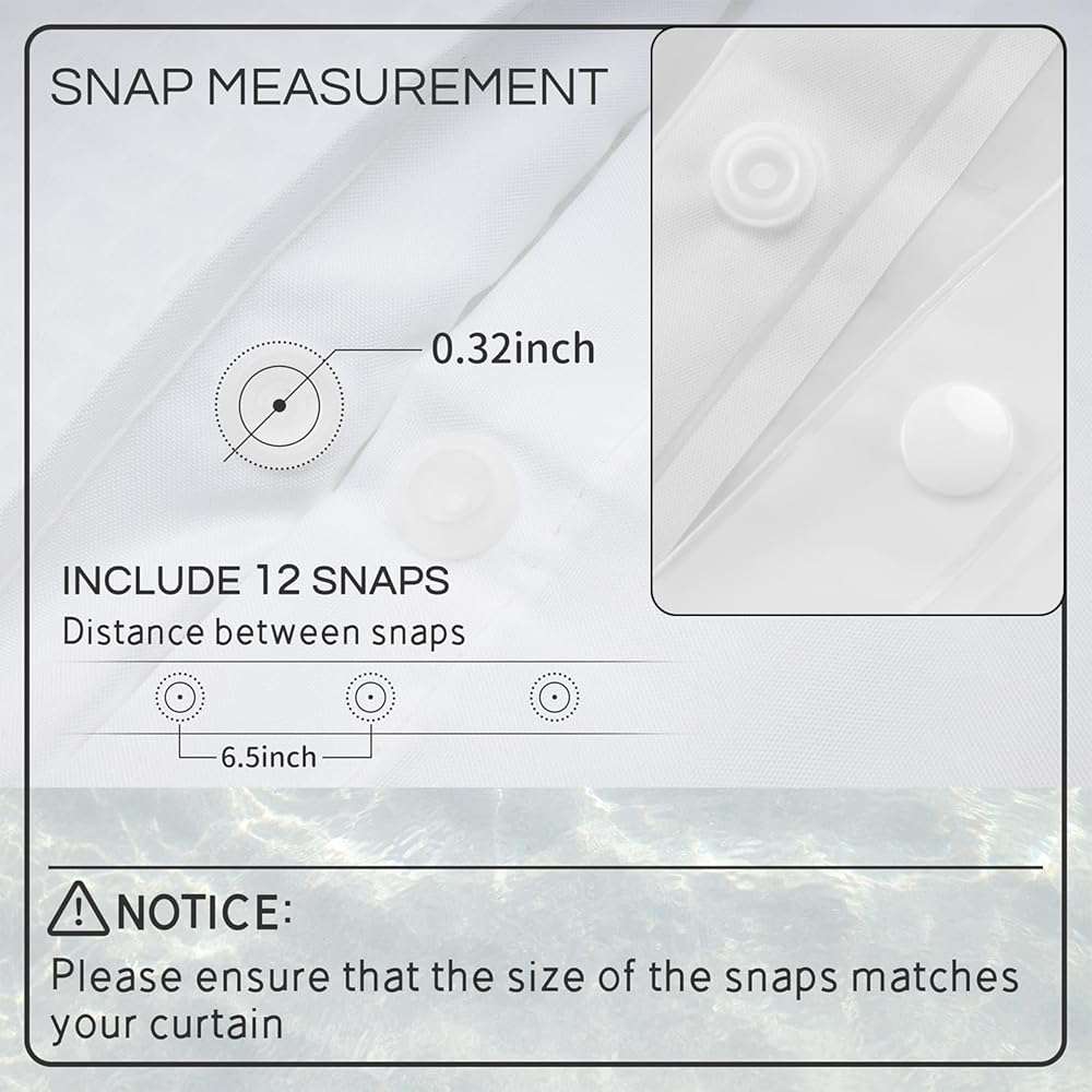 River Dream Snap in Fabric Shower Curtain Liner Replacement - 70W x 54H, White, with Magnets-Detachable Liner,(Fit 71(W) x 74(H) with Window Shower Curtain) - Image 7
