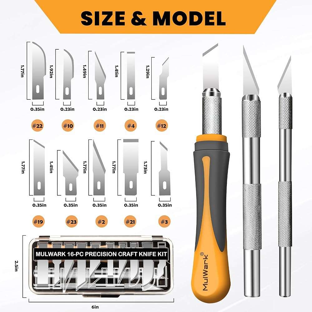 MulWark Exacto Knife Set | Craft Knife Kit | 16pc Precision Craft Hobby Kit with Razor Sharp Knives for Wood, Crafting, Leather, Scrapbooking & Modeling - Image 4