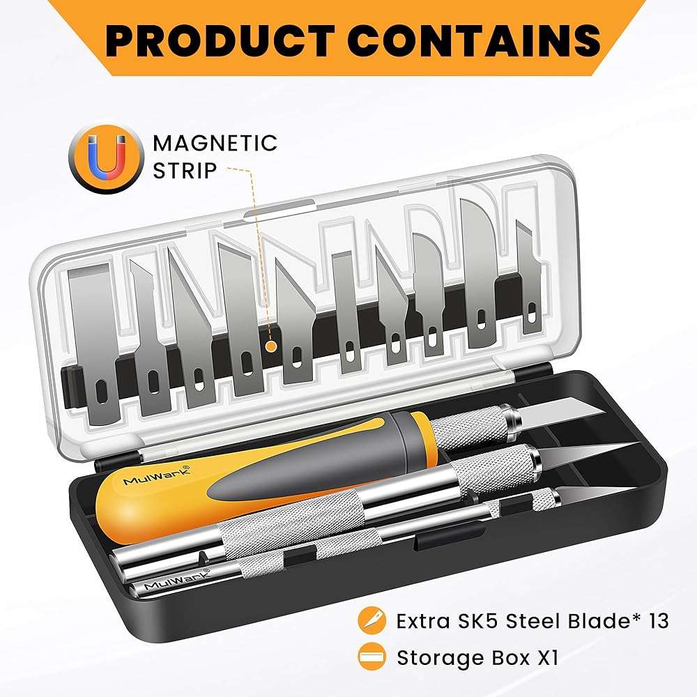 MulWark Exacto Knife Set | Craft Knife Kit | 16pc Precision Craft Hobby Kit with Razor Sharp Knives for Wood, Crafting, Leather, Scrapbooking & Modeling - Image 5