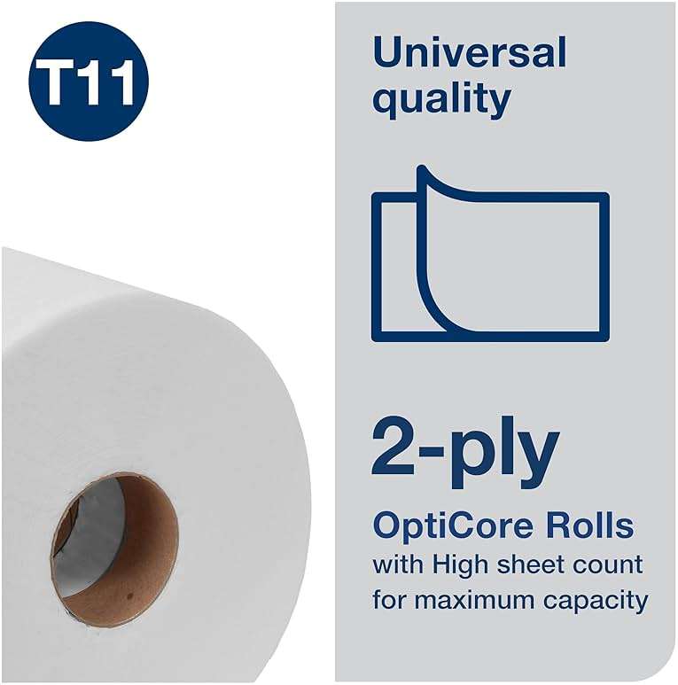 Tork OptiCore Mid-size Toilet Paper Roll White T11, Universal, 2-ply, 36 x 865 sheets, 161990 - Image 3