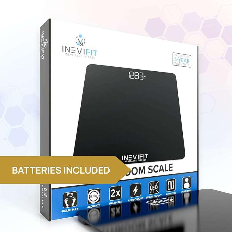 INEVIFIT Bathroom Scale, Highly Accurate Digital Bathroom Body Scale, Measures Weight up to 400 lbs. Includes Batteries - Image 5