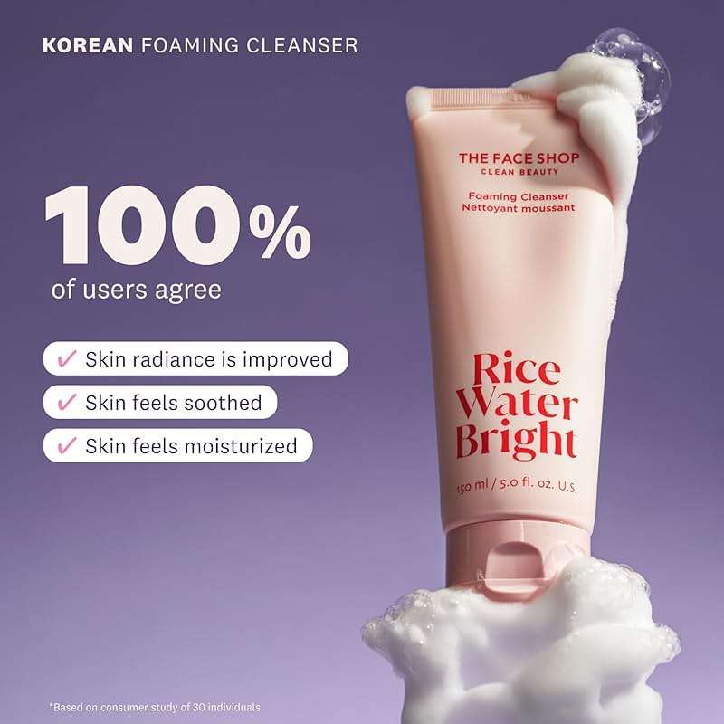 THE FACE SHOP Rice Water Bright Foaming Cleanser, Hydrating Korean Face Wash with Ceramides, Deep Pore Cleansing, All Skin Types, Gentle Skincare, Vegan, 10.1 fl. oz. - Image 4