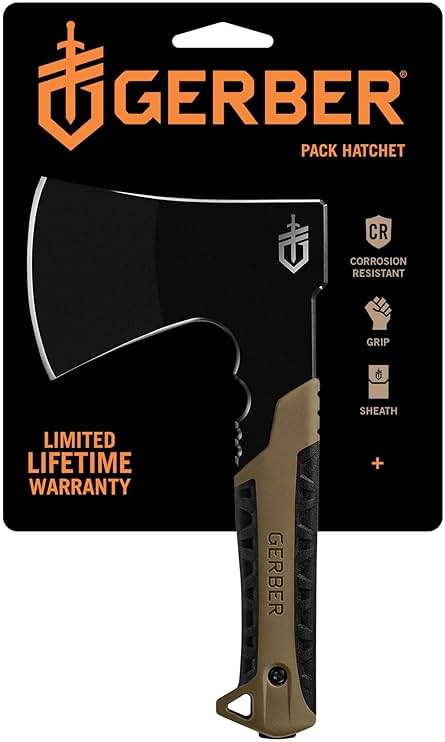 Gerber Gear Pack Hatchet - 3.5" Steel Blade Axe with Full Tang - Survival, Bushcraft and Camping Gear - with Mountable Nylon Sheath - Brown - Image 1