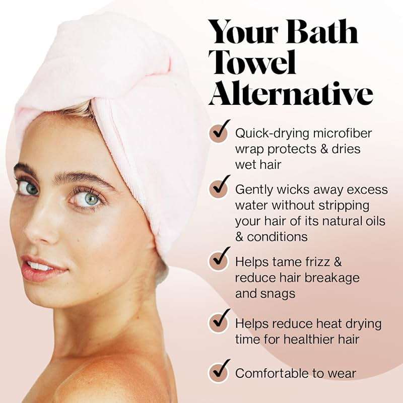 Kitsch Microfiber Hair Towel Wrap for Women - Super Absorbent Hair Drying Towel - Quick Dry, Anti-Frizz - for Long & Short, Wet & Curly Hair - Blush - Image 4