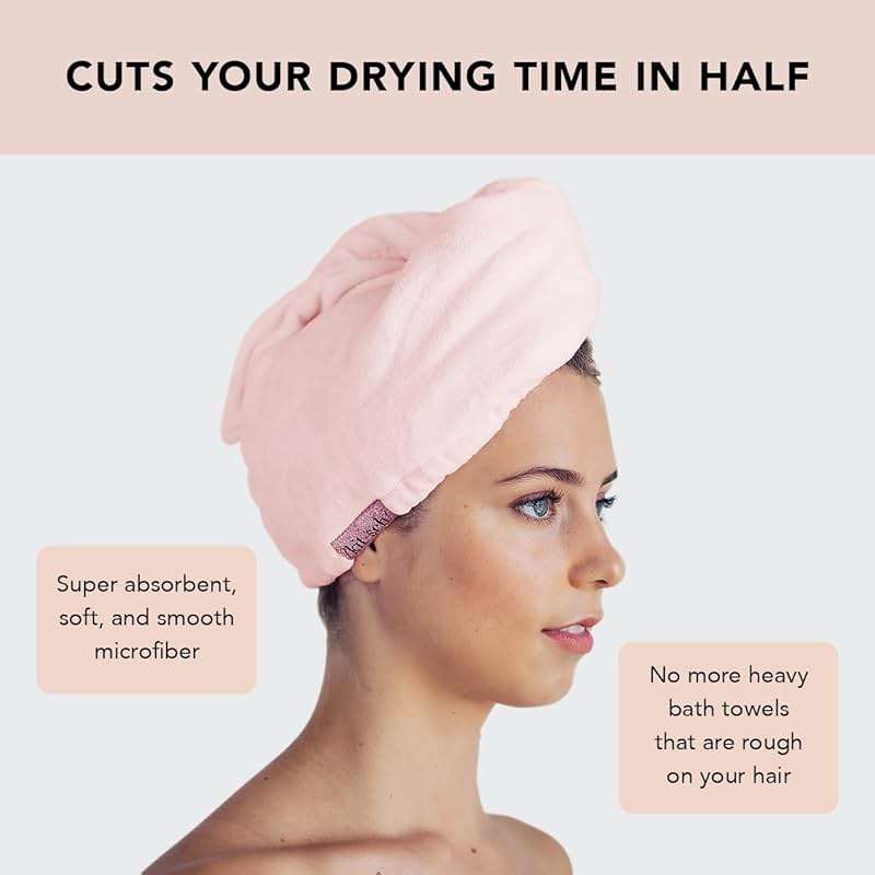 Kitsch Microfiber Hair Towel Wrap for Women - Super Absorbent Hair Drying Towel - Quick Dry, Anti-Frizz - for Long & Short, Wet & Curly Hair - Blush - Image 7