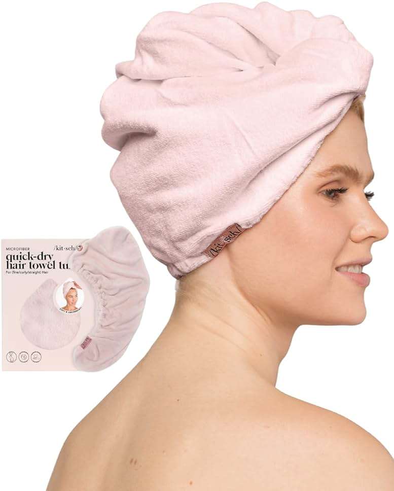 Kitsch Microfiber Hair Towel Wrap for Women - Super Absorbent Hair Drying Towel - Quick Dry, Anti-Frizz - for Long & Short, Wet & Curly Hair - Blush - Image 9