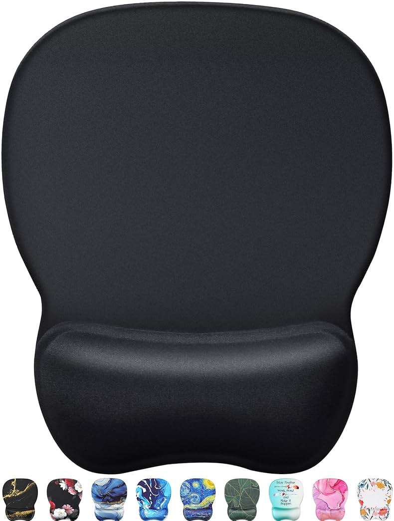 MROCO Ergonomic Mouse Pad with Gel Wrist Rest, 9.4 x 8.1 in, Black | Ergonomic Shape Design for Pain Relief, Cooling Feel Gel Cushioning for Wrist Comfort, Smooth Lycra Surface, Non-Slip PU Base - Image 1