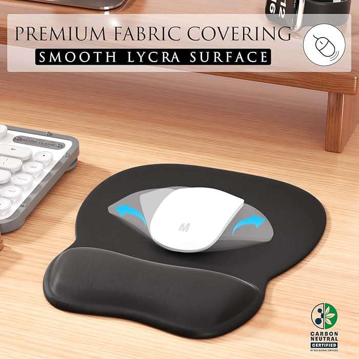 MROCO Ergonomic Mouse Pad with Gel Wrist Rest, 9.4 x 8.1 in, Black | Ergonomic Shape Design for Pain Relief, Cooling Feel Gel Cushioning for Wrist Comfort, Smooth Lycra Surface, Non-Slip PU Base - Image 2