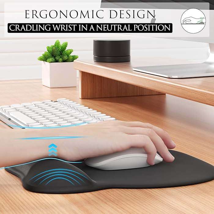 MROCO Ergonomic Mouse Pad with Gel Wrist Rest, 9.4 x 8.1 in, Black | Ergonomic Shape Design for Pain Relief, Cooling Feel Gel Cushioning for Wrist Comfort, Smooth Lycra Surface, Non-Slip PU Base - Image 3