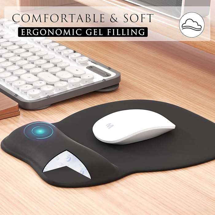 MROCO Ergonomic Mouse Pad with Gel Wrist Rest, 9.4 x 8.1 in, Black | Ergonomic Shape Design for Pain Relief, Cooling Feel Gel Cushioning for Wrist Comfort, Smooth Lycra Surface, Non-Slip PU Base - Image 4