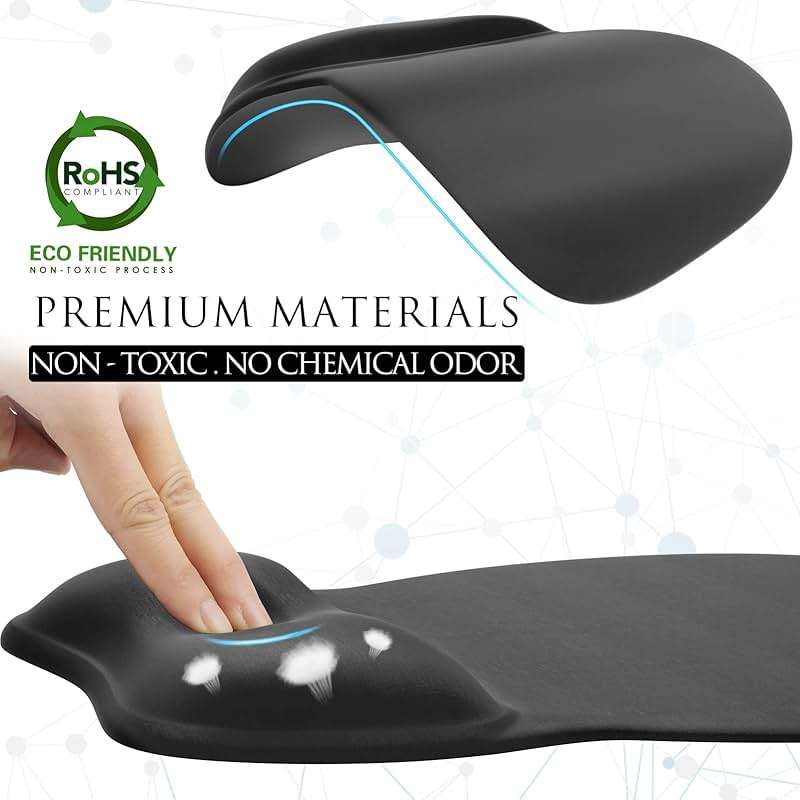 MROCO Ergonomic Mouse Pad with Gel Wrist Rest, 9.4 x 8.1 in, Black | Ergonomic Shape Design for Pain Relief, Cooling Feel Gel Cushioning for Wrist Comfort, Smooth Lycra Surface, Non-Slip PU Base - Image 5