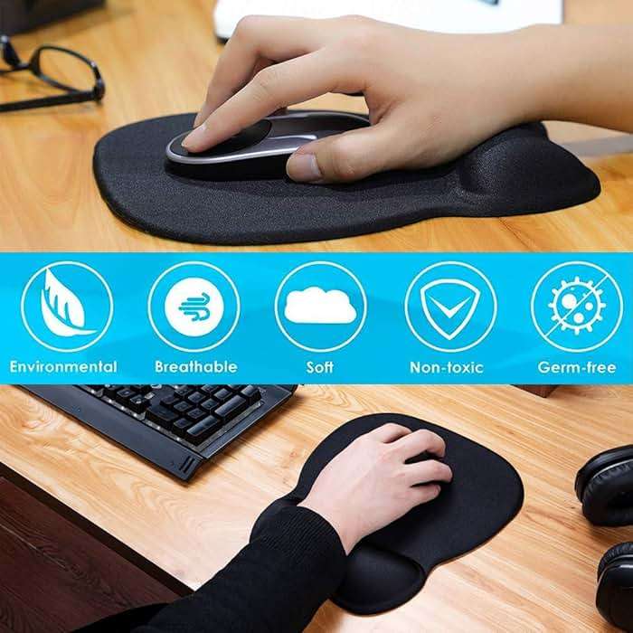 MROCO Ergonomic Mouse Pad with Gel Wrist Rest, 9.4 x 8.1 in, Black | Ergonomic Shape Design for Pain Relief, Cooling Feel Gel Cushioning for Wrist Comfort, Smooth Lycra Surface, Non-Slip PU Base - Image 8