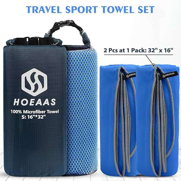 HOEAAS 2 Pack Microfiber Camping Towels, Quick Dry Towel, Super Absorbent Ultra Compact Travel Towel Soft Lightweight Sports Towel for Sweat Fast Drying Towels for Pool,Gym,Hiking,Backpacking,Fitness - Image 2