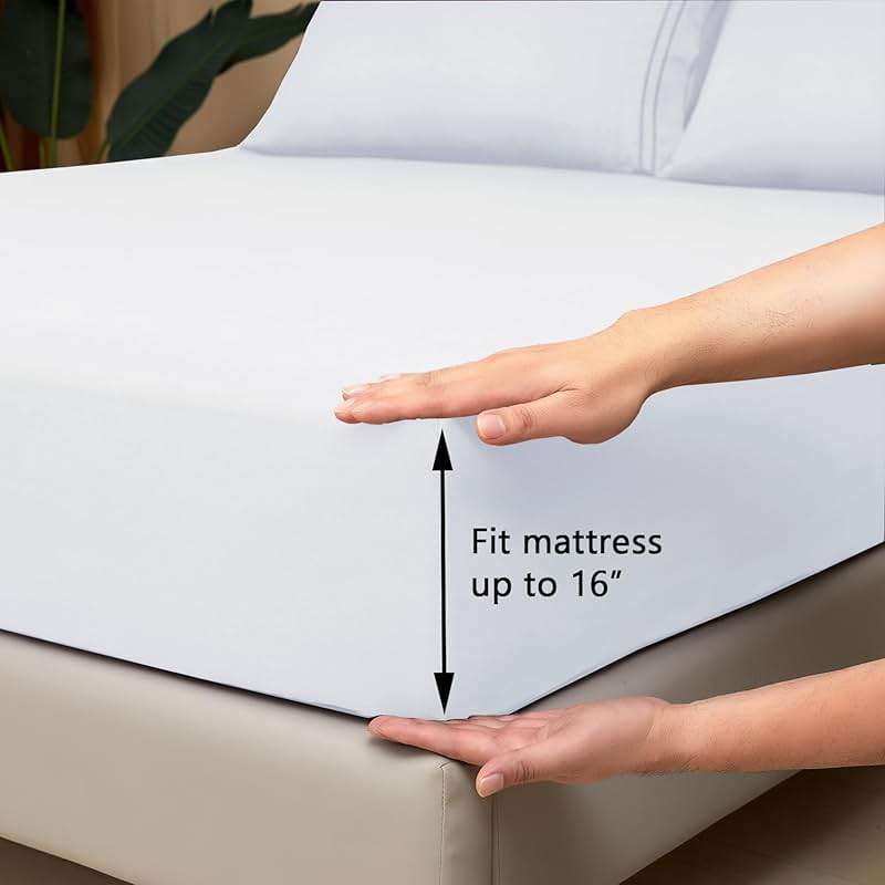 Mejoroom Queen Sheet Set - Hotel Luxury 1800 Bedding Sheets & Pillowcases - Deep Pocket Fitted Sheet, Hypoallergenic, Wrinkle& Breathable, Fade Resistant - 4 Piece (Queen,White) - Image 2