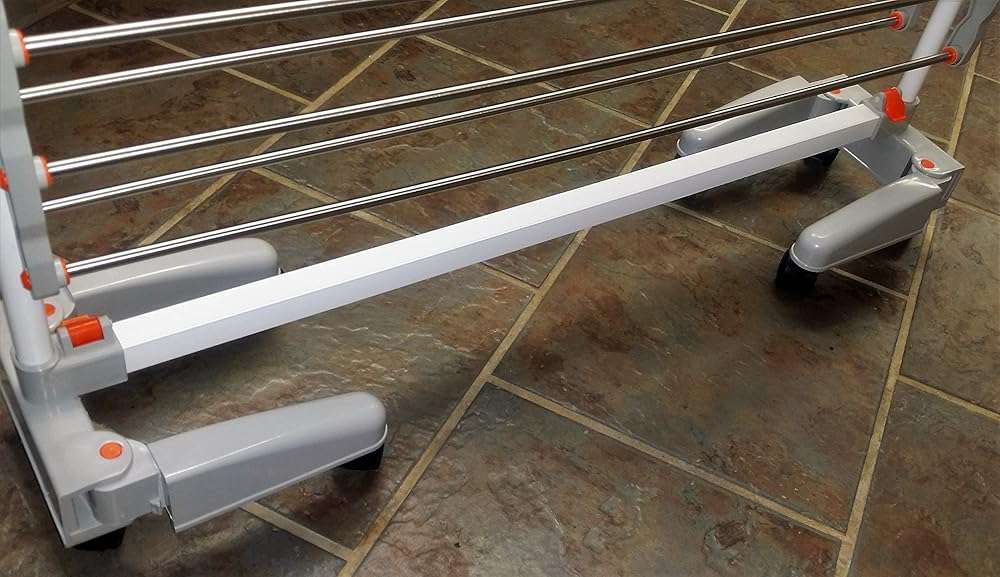 idee BDP-V23 Foldable Rolling 3-Tier Clothes Laundry Drying Rack with Stainless Steel Hanging Rods, Collapsible Shelves and Base for Easy Storage, Made-in-Korea, Premium Size, Orange - Image 8