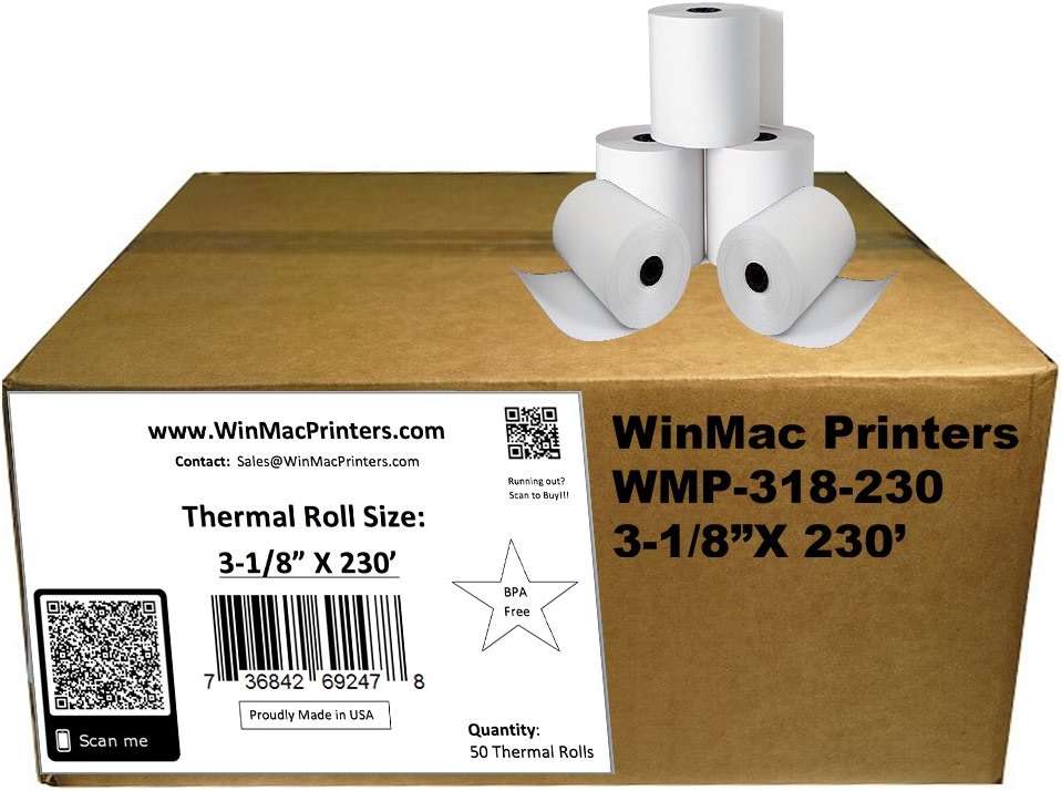 Thermal Paper Rolls 3 1/8 x 230 - American Made: [50/pack] BPA Free 48 GSM Solid Tube Core CC Receipt paper for POS terminals Cash Registers Stations SCP700 TSP100 TSP300 TSP400 TSP500 TSP600 - Image 5