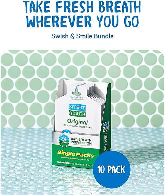 SmartMouth Original Zinc Activated Mouthwash Single Packs - Disposable Mouthwash Packets for Fresh Breath - Eliminates Bad Breath & Odors - Alcohol & Fluoride-Free - Fresh Mint - 10 Count, 2 Pack - Image 3