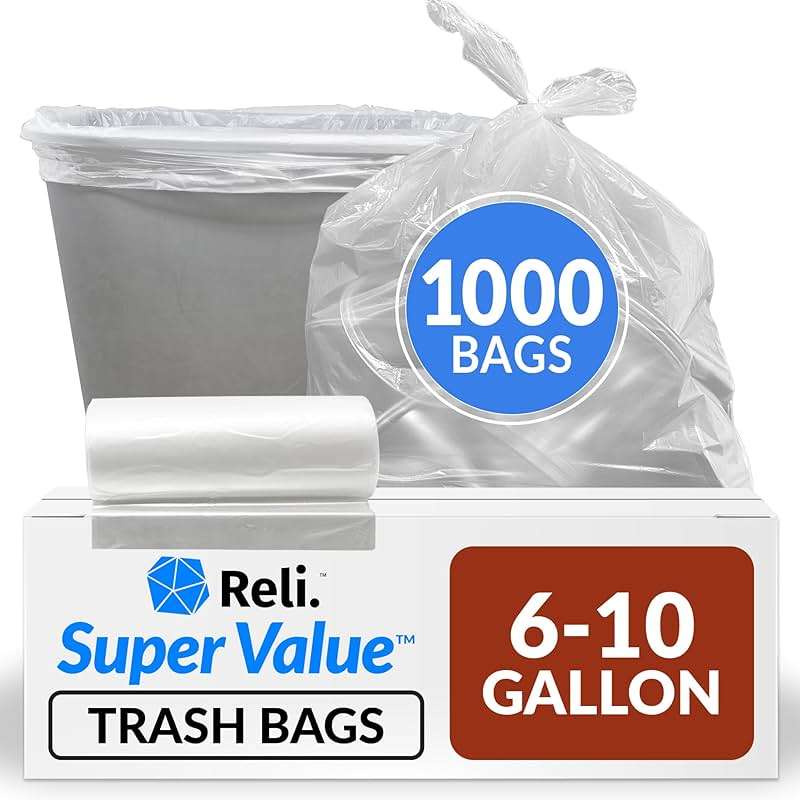 Reli. 6-10 Gallon Trash Bags | 1000 Bags | Clear | Bathroom | Strong | Garbage - Image 1