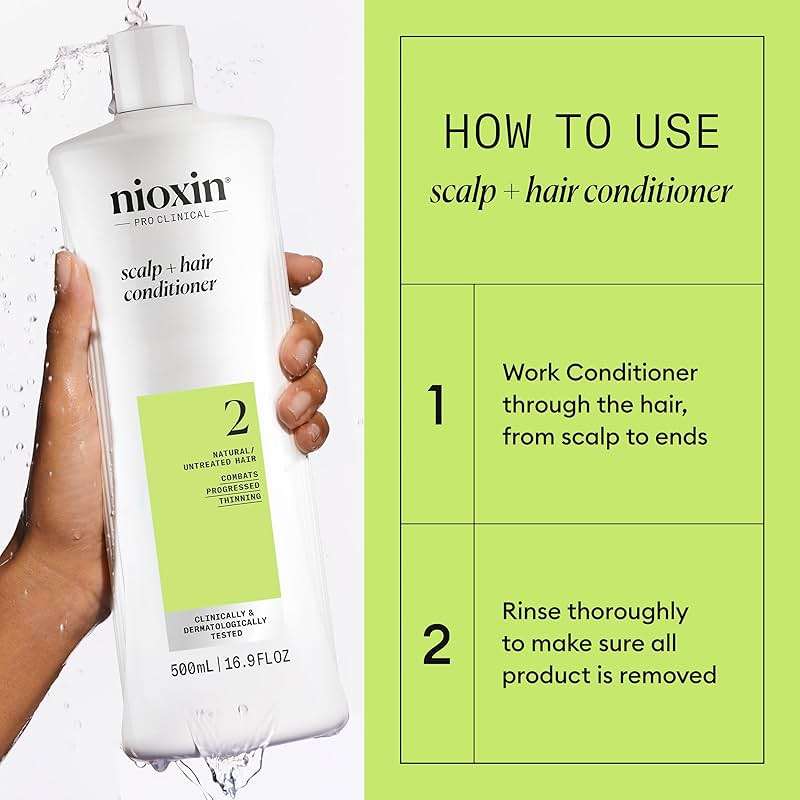 NIOXIN System 2 Scalp + Hair Thickening Conditioner for Natural Hair with Progressed Thinning | Boost Hair Density with Niacinamide & Biotin | Refreshed Scalp with Healthy Shine - Image 7