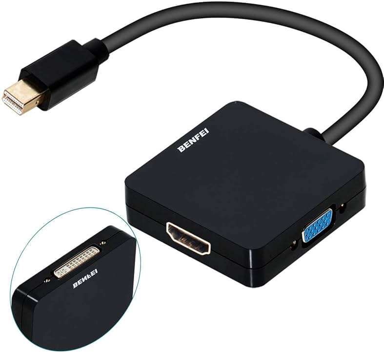 BENFEI Mini DisplayPort to HDMI VGA DVI 4K Adapter, 3-in-1 Gold-Plated Mini DisplayPort(DP) to HDMI/DVI/VGA Adapter(Male to Female) Compatible with MacBook Air, Mac mini, Microsoft Surface Pro 3/4 - Image 1