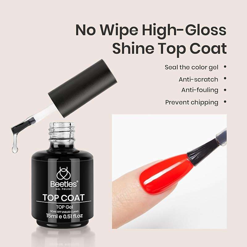 Beetles 2 Pcs 15ml No Wipe Gel Top Coat and Base Coat Set - Shine Finish and Long Lasting Soak Off LED Nail Lamp Gel Base Top Coat Stay Lock Shine Duo Finish Nail Art Design Manicure Gifts for Women - Image 2