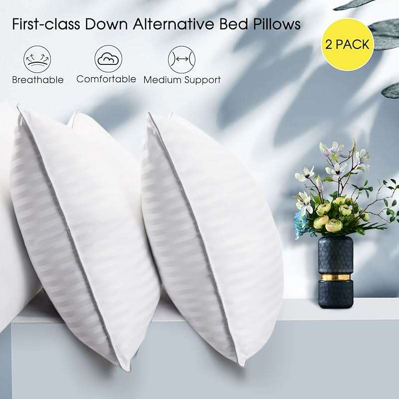 Basic Beyond King Size Bed Pillow - 2 Pack Hotel Collection Super Soft Down Alternative Pillow for Sleeping, 20x36 Inches - Image 3