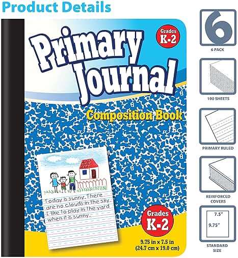 Better Office Products Primary Journal, Hardcover, Primary Composition Book Notebook - Grades K-2, 100 Sheet, One Subject, 9.75" x 7.5", Blue Cover-6 Pack - Image 4
