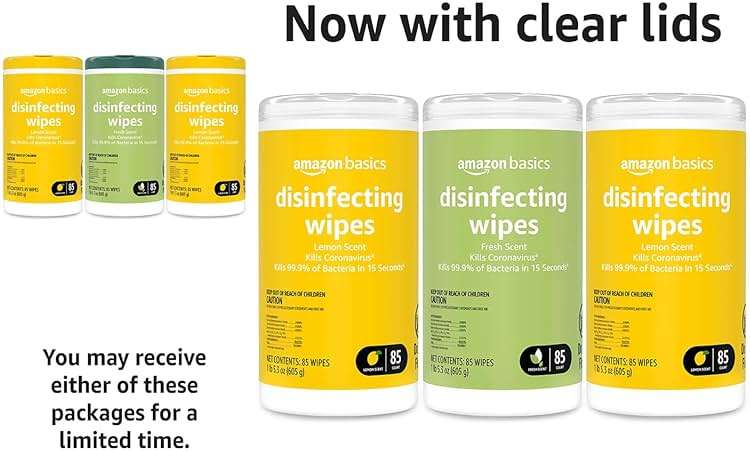Amazon Basics Disinfecting Wipes, Lemon & Fresh Scent, Sanitizes/Cleans/Disinfects/Deodorizes, 255 Count (2 Packs Lemon, 1 Pack Fresh Scent) - Image 7