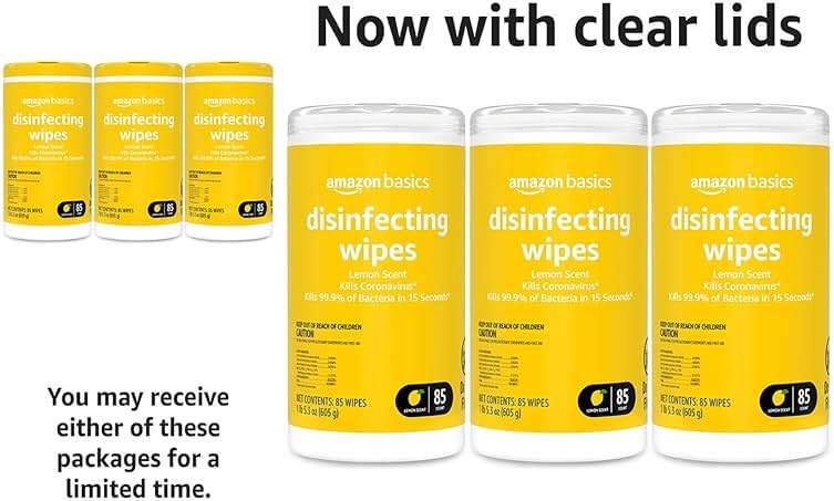 Amazon Basics Disinfecting Wipes, Lemon Scent, for Sanitizing, Cleaning & Deodorizing, 255 Count (3 Packs of 85), Packaging May Vary - Image 5