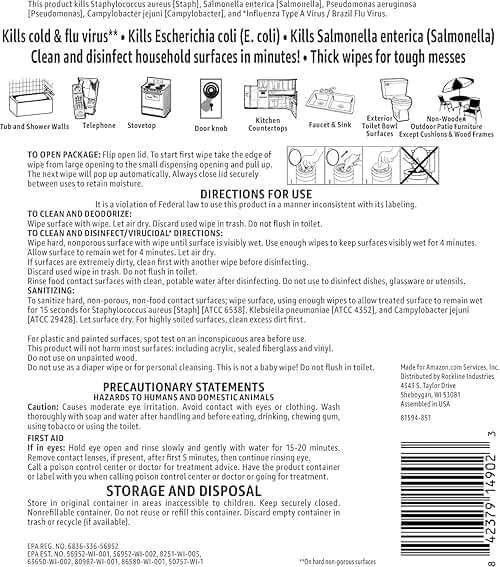 Amazon Basics Disinfecting Wipes, Lemon Scent, for Sanitizing, Cleaning & Deodorizing, 255 Count (3 Packs of 85), Packaging May Vary - Image 6