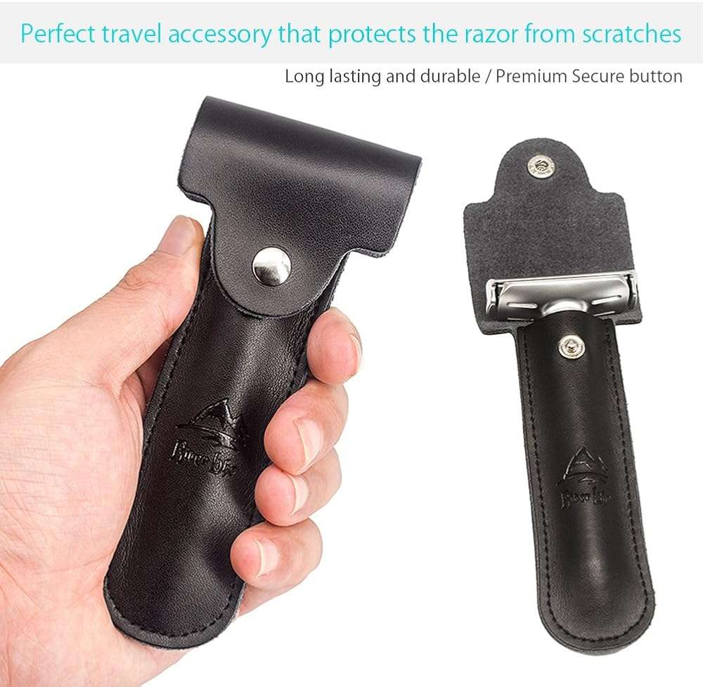 Travel Double Edge Safety Razor, River Lake RZ700 Long Handle Adjustable Classic Safety Shaver Razor (Razor with Protective Case,Black) - Image 3