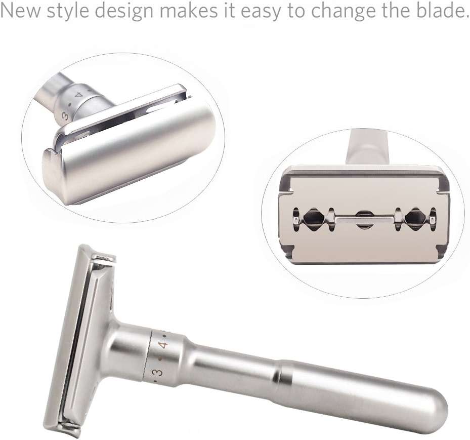 Travel Double Edge Safety Razor, River Lake RZ700 Long Handle Adjustable Classic Safety Shaver Razor (Razor with Protective Case,Black) - Image 4