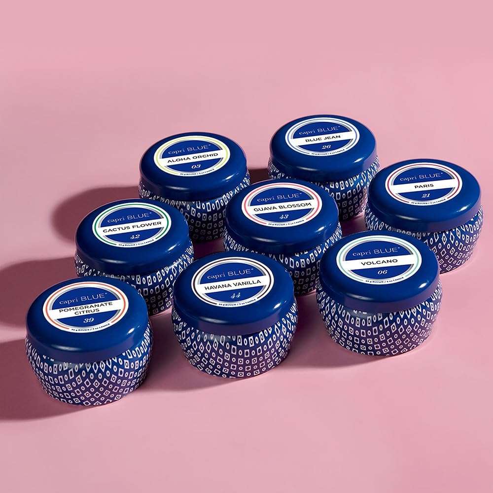 Capri Blue Volcano Scented Mini Tin Jar Candle - Luxury Candles for Home Scented with Tropical Fruit & Sugared Citrus - Soy Candle Wax Blend (Blue, 3 oz) - Image 6