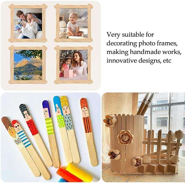 KTOJOY 200 Pcs Craft Sticks Ice Cream Sticks Natural Wood Popsicle Craft Sticks 4.5 inch Length Treat Sticks Ice Pop Sticks for DIY Crafts - Image 6