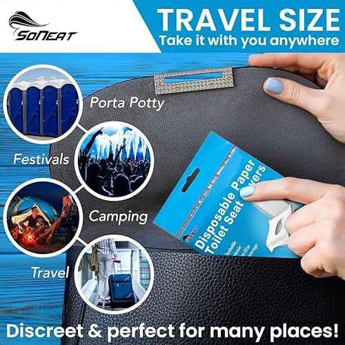 Disposable Toilet Seat Covers Flushable XL 100 Pack – Adults & Kids Potty Training Travel Toilet Seat Cover – 100% Biodegradable Public Restroom Protection for Airplane, Camping, Festivals - Image 3