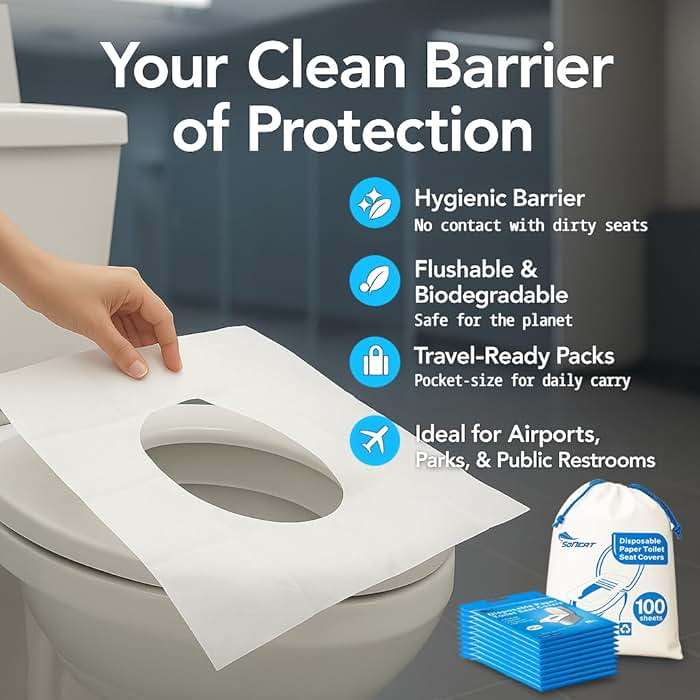 Disposable Toilet Seat Covers Flushable XL 100 Pack – Adults & Kids Potty Training Travel Toilet Seat Cover – 100% Biodegradable Public Restroom Protection for Airplane, Camping, Festivals - Image 6