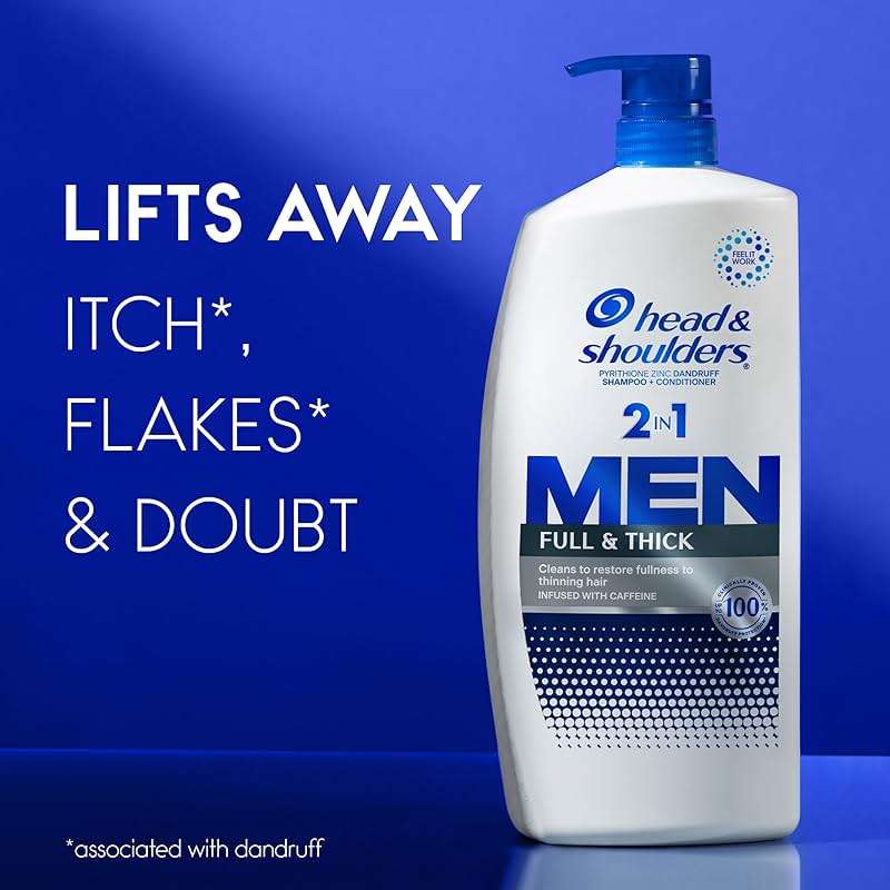 Head & Shoulders Anti-Dandruff Shampoo and Conditioner, Full and Thick 2-in-1 Twin Pack, 1% Pyrithione Zinc, Cleans to Restore Fullness to Thinning Hair, 32.1 fl oz Each - Image 6