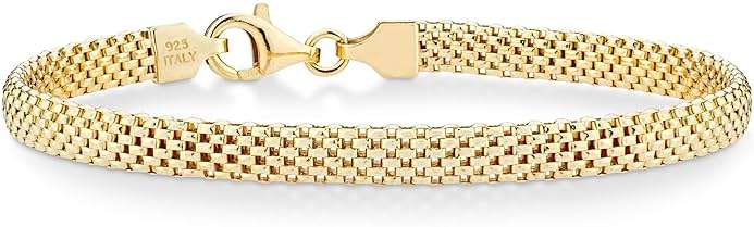 Miabella 18K Gold Plated 925 Sterling Silver Italian 5mm Mesh Link Chain Bracelet for Women, Made in Italy - Image 1