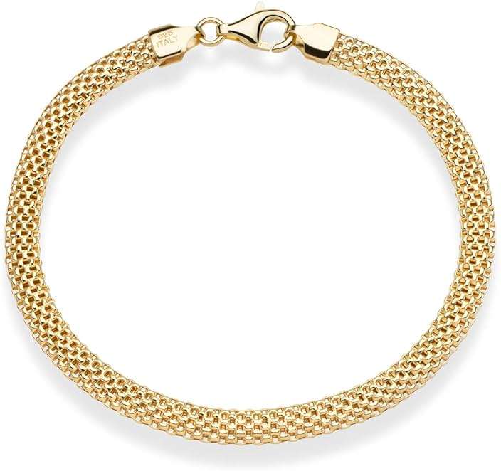 Miabella 18K Gold Plated 925 Sterling Silver Italian 5mm Mesh Link Chain Bracelet for Women, Made in Italy - Image 4