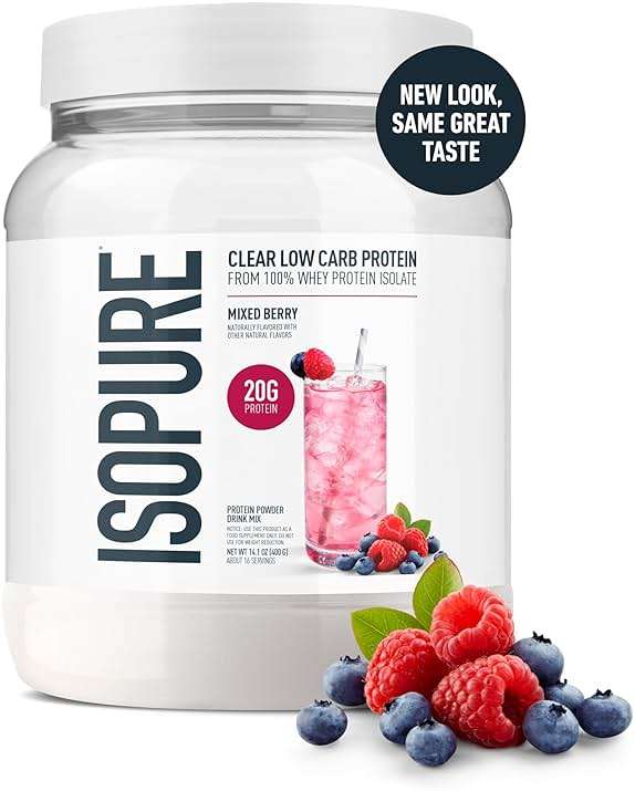 Isopure Clear Whey Isolate Protein Powder, Lactose Free, Gluten Free, Naturally Flavored, Mixed Berry, 20g Protein Per Serving, 14.1 Oz, 16 Servings (Packaging May Vary) - Image 2