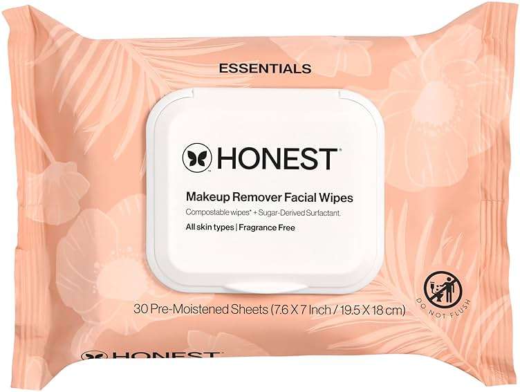 Honest Beauty Fragrance Free Cleansing Makeup Remover Facial Wipes | Plant Based, Hypoallergenic, Gentle for Sensitive Skin | 30 Count - Image 1