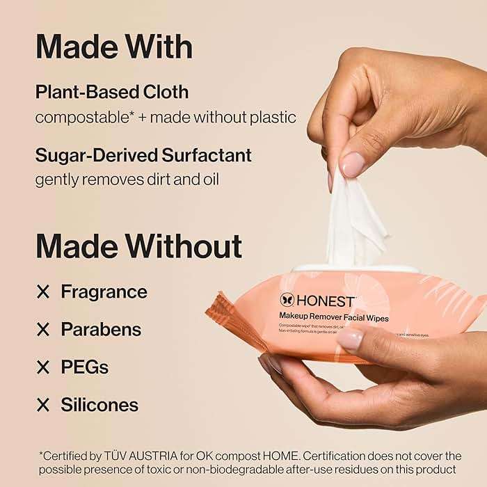 Honest Beauty Fragrance Free Cleansing Makeup Remover Facial Wipes | Plant Based, Hypoallergenic, Gentle for Sensitive Skin | 30 Count - Image 3